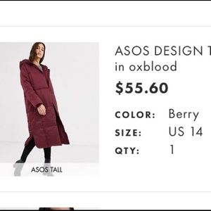ASOS Tall longline puffer coat